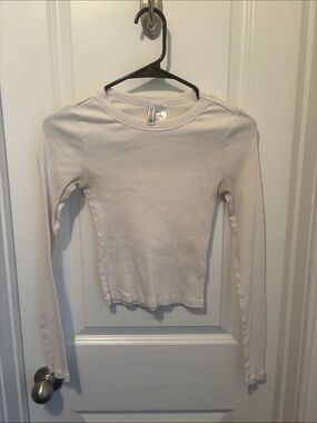 H&M Light Beige Long Sleeve Ribbed Tee